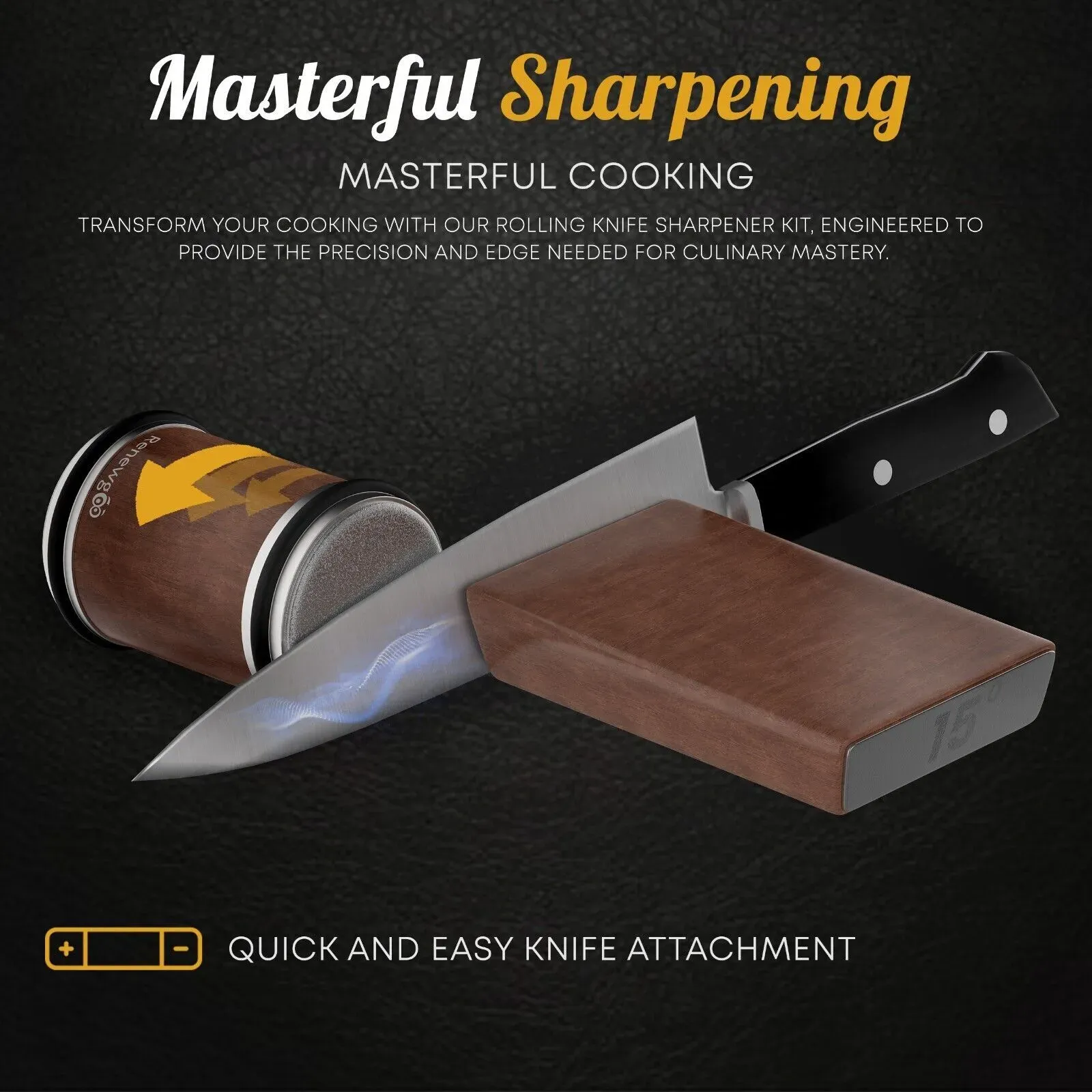 Premium Rolling Knife Sharpener in Black, Manual, Stainless Steel, 14x12x6cm view 8