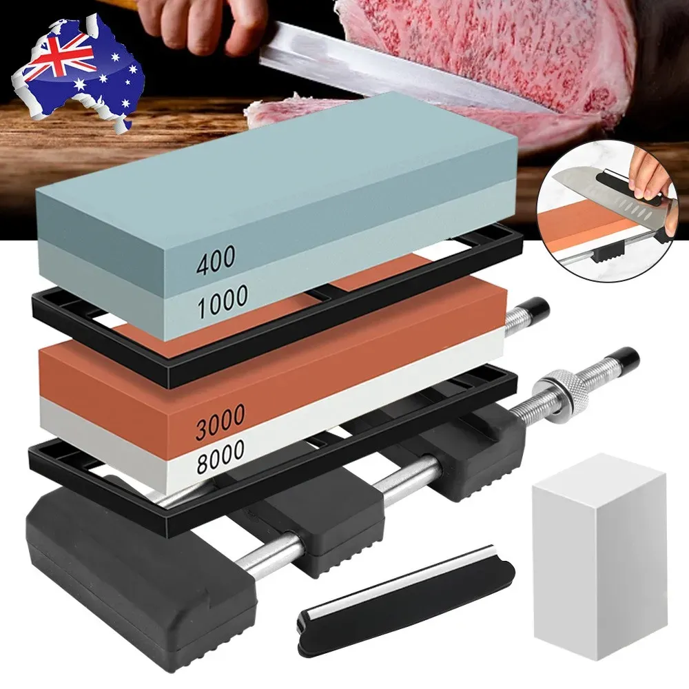 Red Dual Whetstone Knife Sharpener Set 400/8000 Grit with Silicone Base and