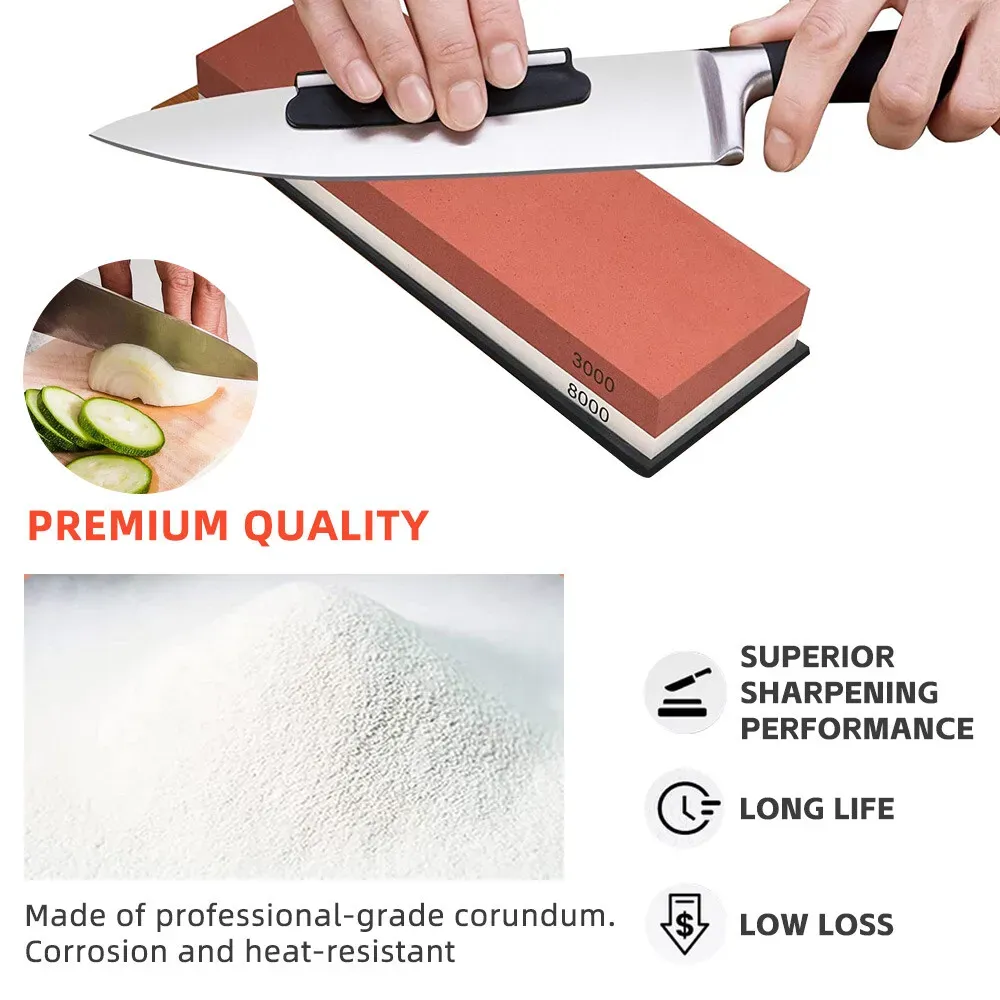 Red Dual Whetstone Knife Sharpener Set 400/8000 Grit with Silicone Base and view 6