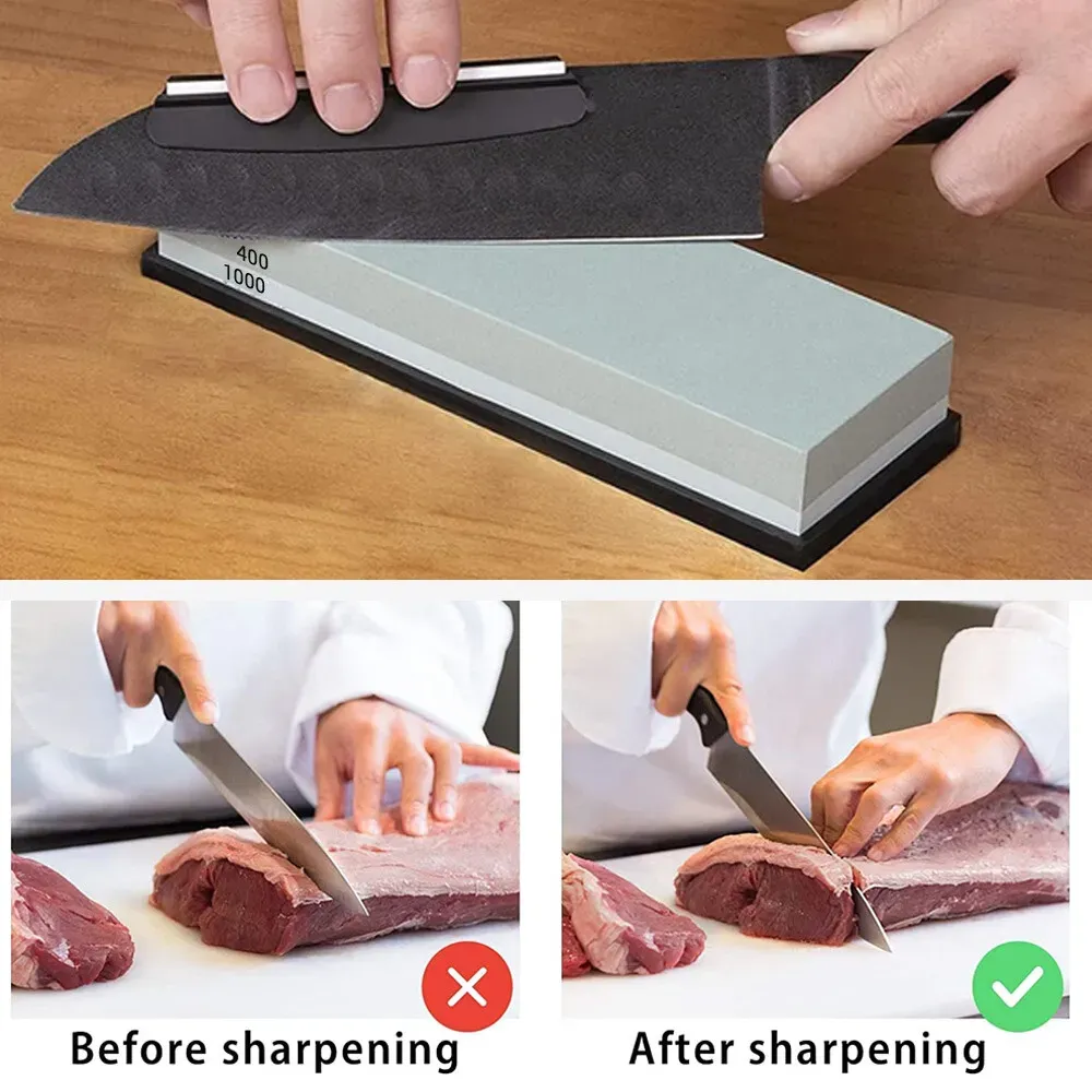 Red Dual Whetstone Knife Sharpener Set 400/8000 Grit with Silicone Base and view 8
