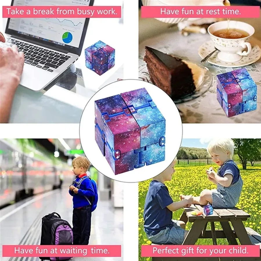 Infinity Cube Fidget Toy in Blue Starry Sky for Stress Relief and Sensory Play view 2