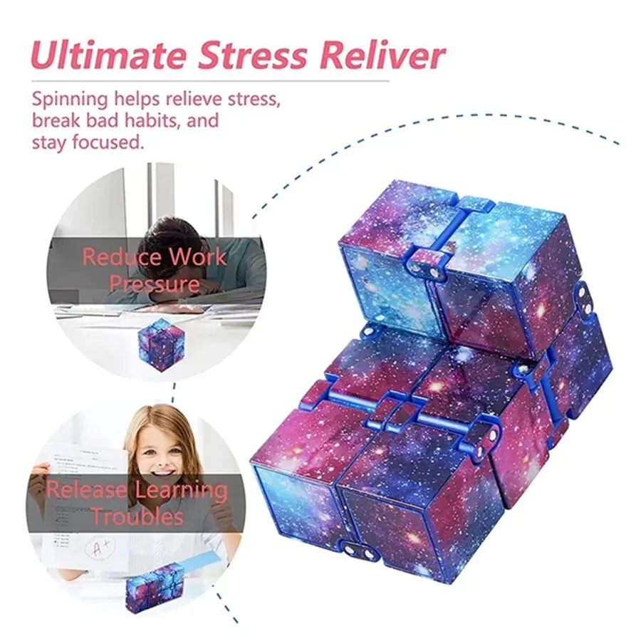 Infinity Cube Fidget Toy in Blue Starry Sky for Stress Relief and Sensory Play view 4