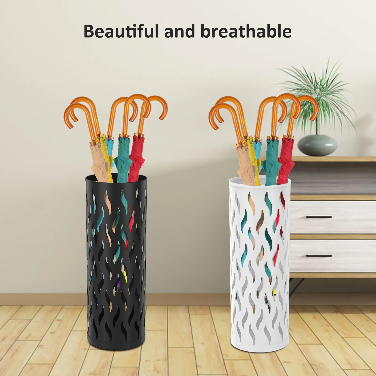 Metal Umbrella Stand in Black - Hollowed Design view 3
