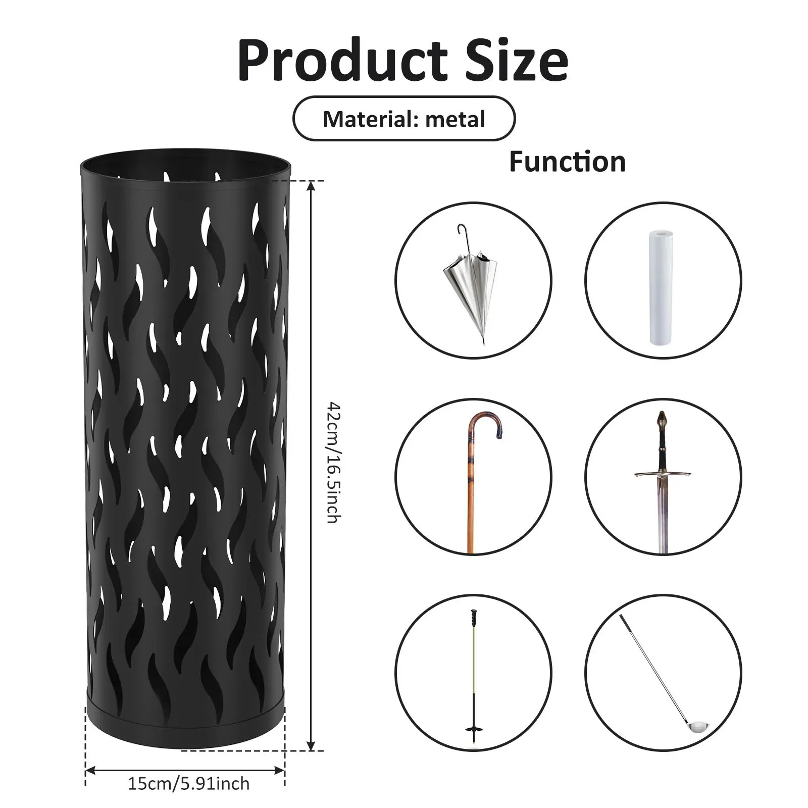Metal Umbrella Stand in Black - Hollowed Design view 6