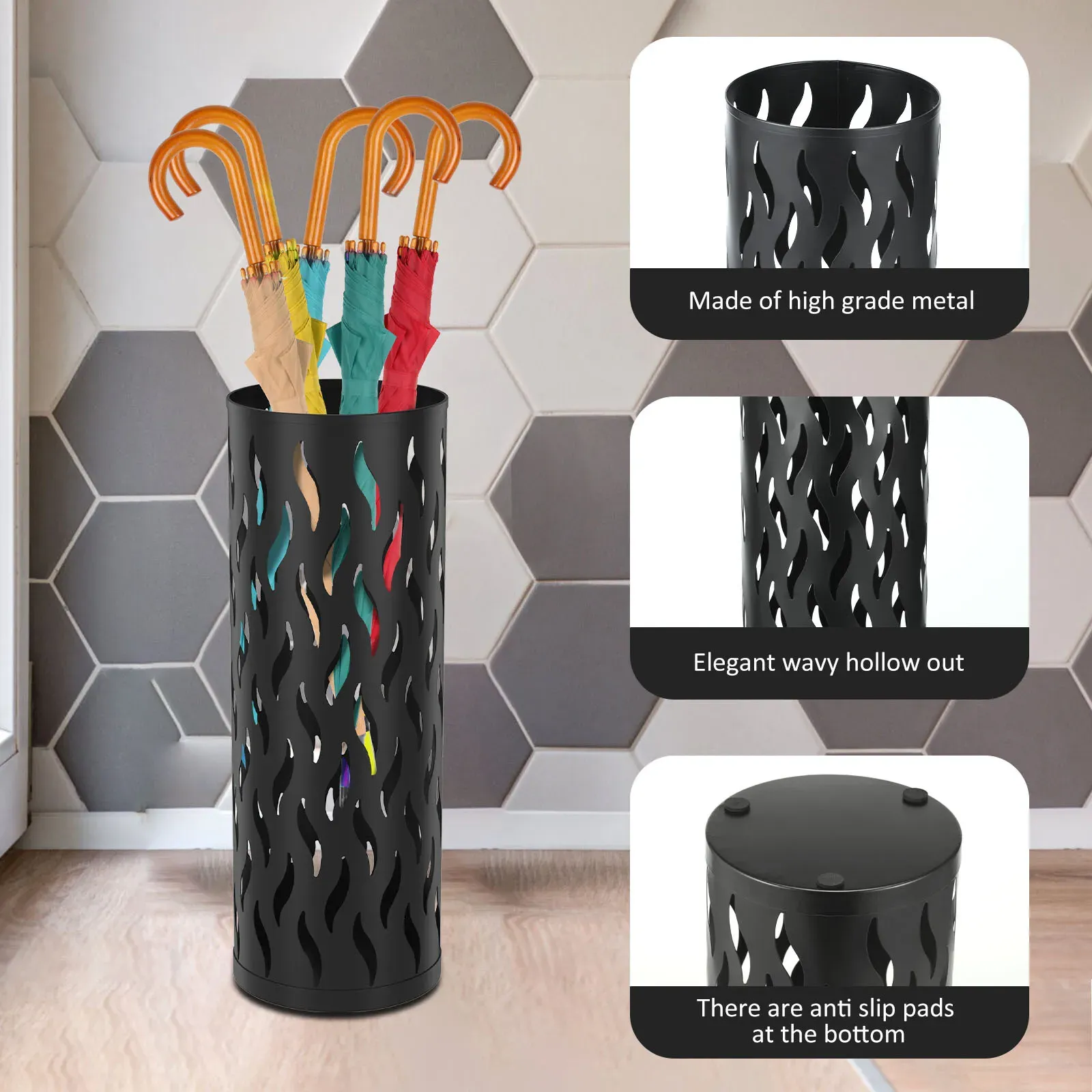 Metal Umbrella Stand in Black - Hollowed Design view 7