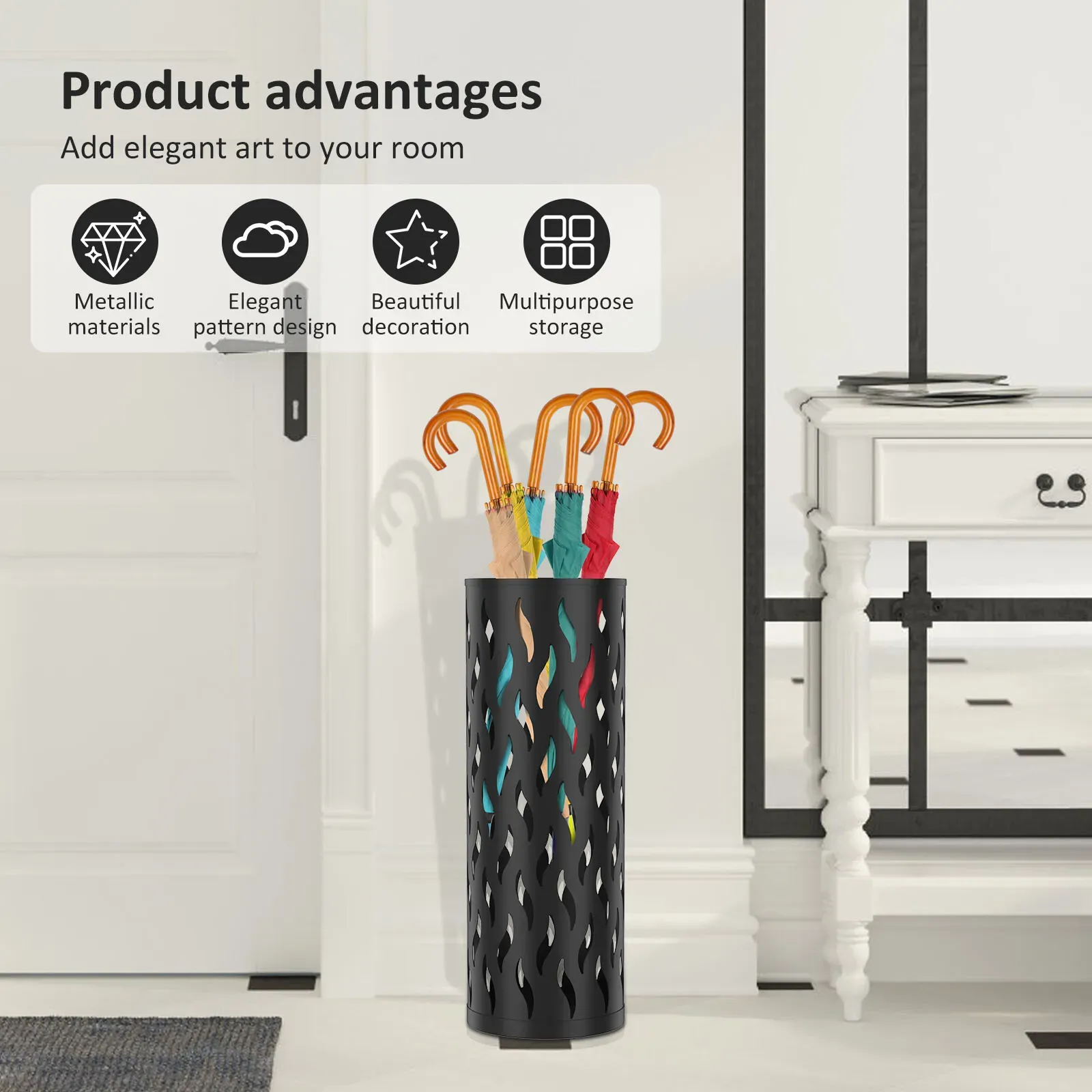 Metal Umbrella Stand in Black - Hollowed Design view 9