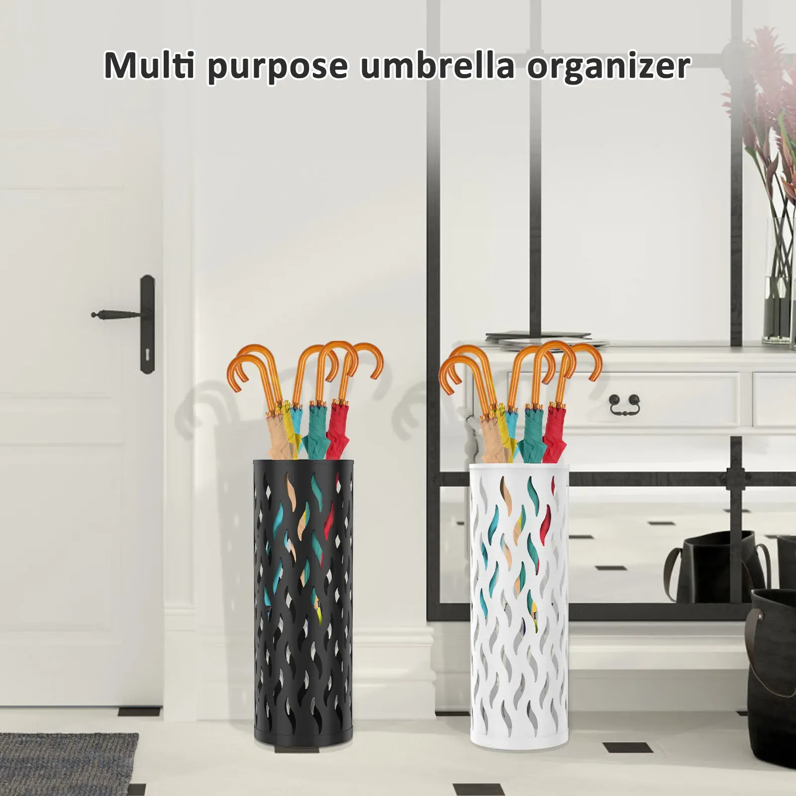 Metal Umbrella Stand in White, 15x15x42cm, Holds 4-6 Long Umbrellas view 2