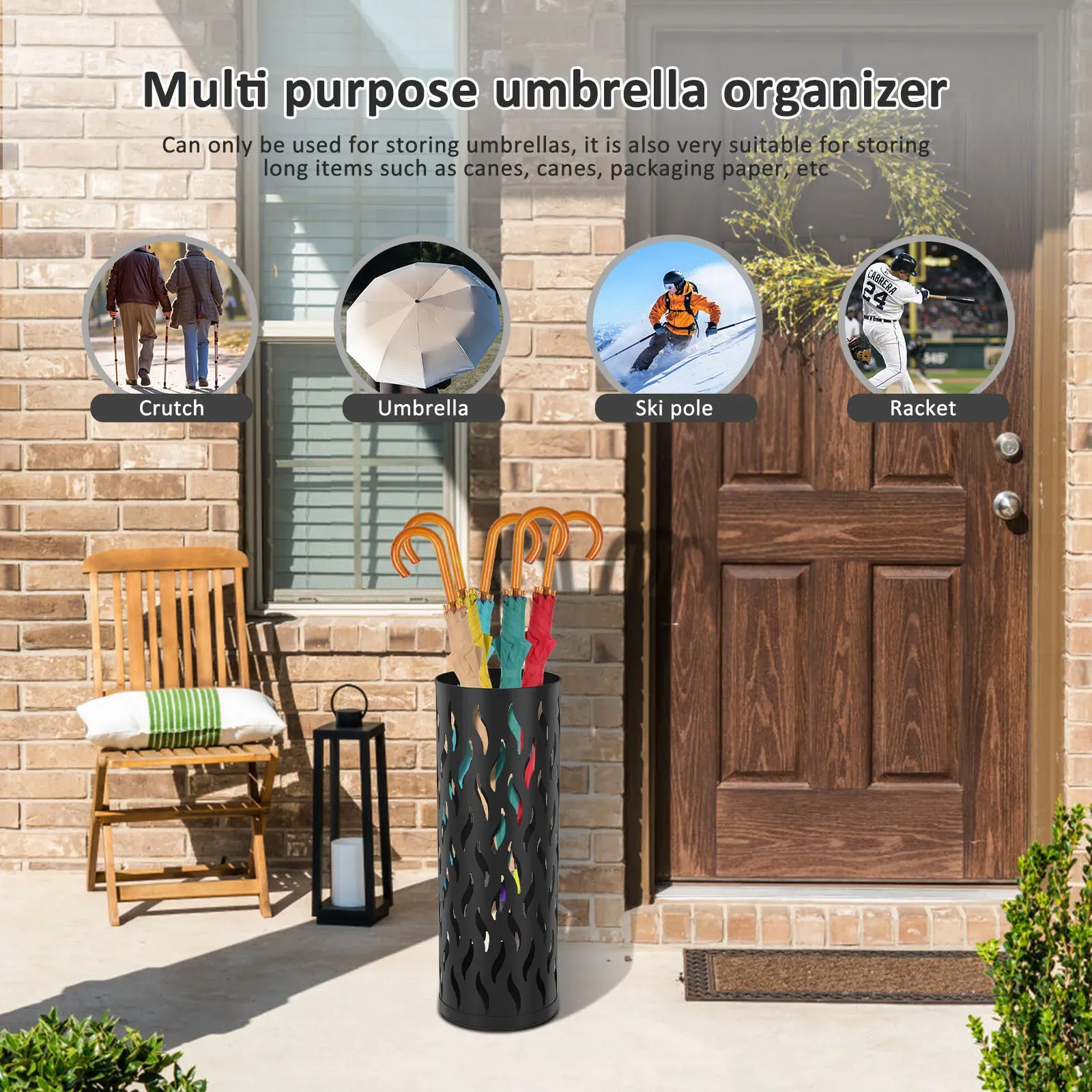 Metal Umbrella Stand in White, 15x15x42cm, Holds 4-6 Long Umbrellas view 8