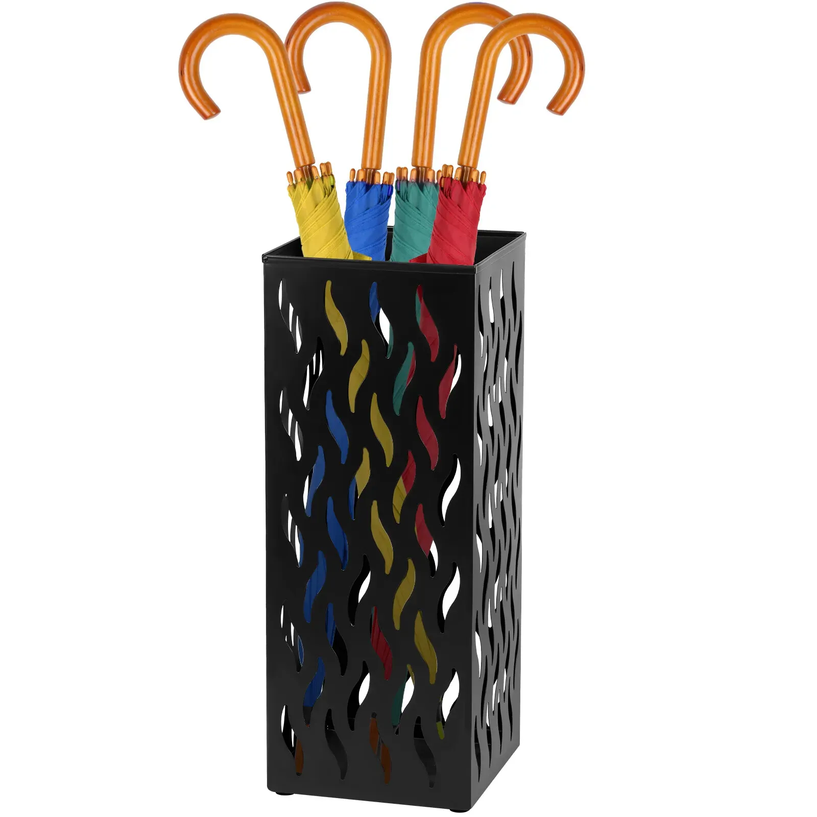 Rectangular Black Metal Umbrella Stand Holder - Space-Saving Design