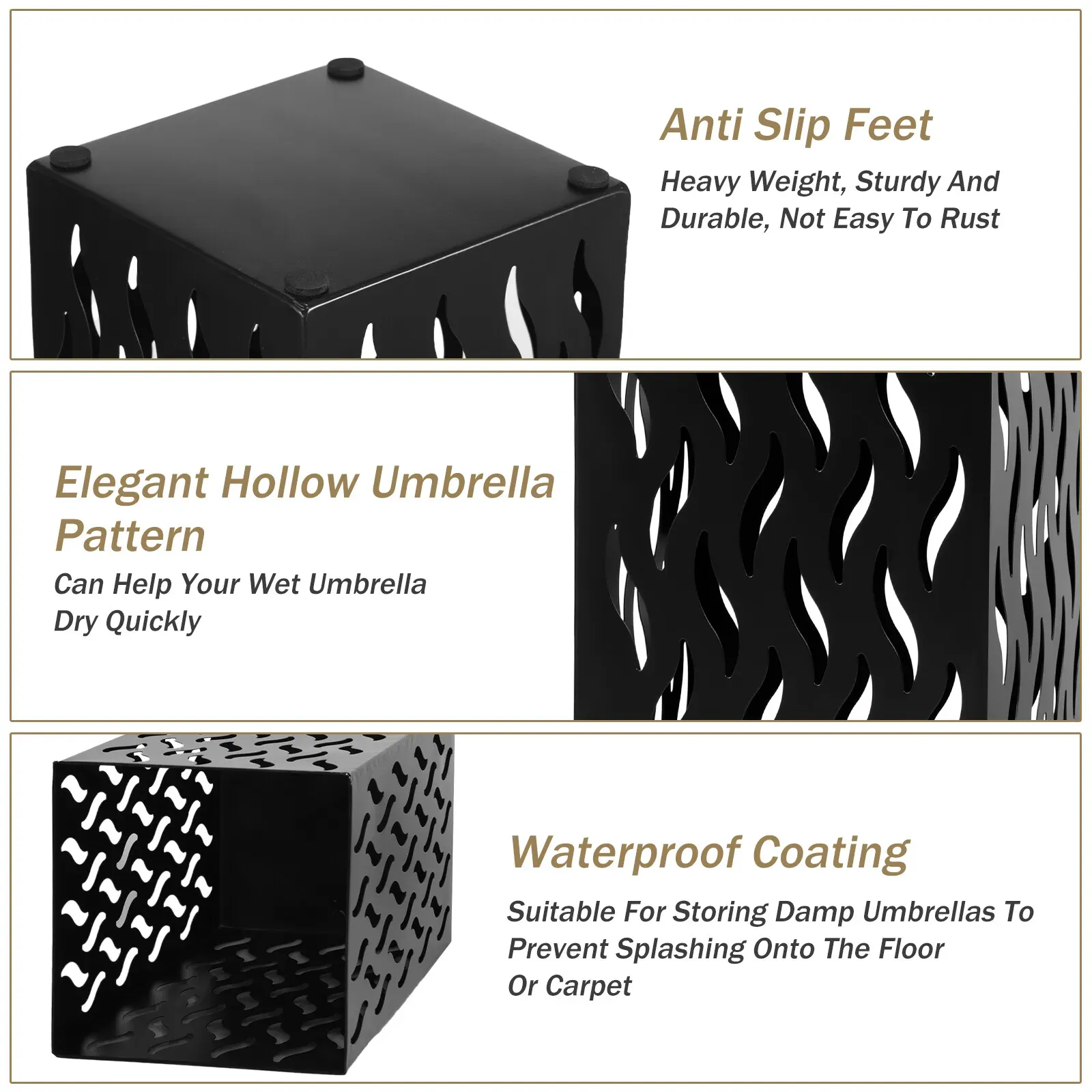 Rectangular Black Metal Umbrella Stand Holder - Space-Saving Design view 4