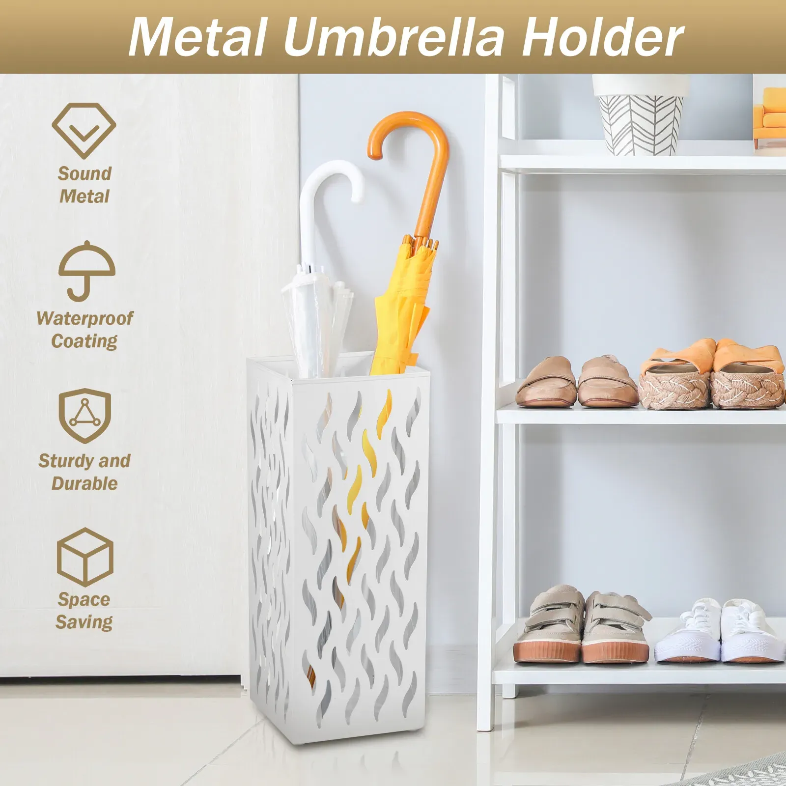Rectangular Black Metal Umbrella Stand Holder - Space-Saving Design view 5
