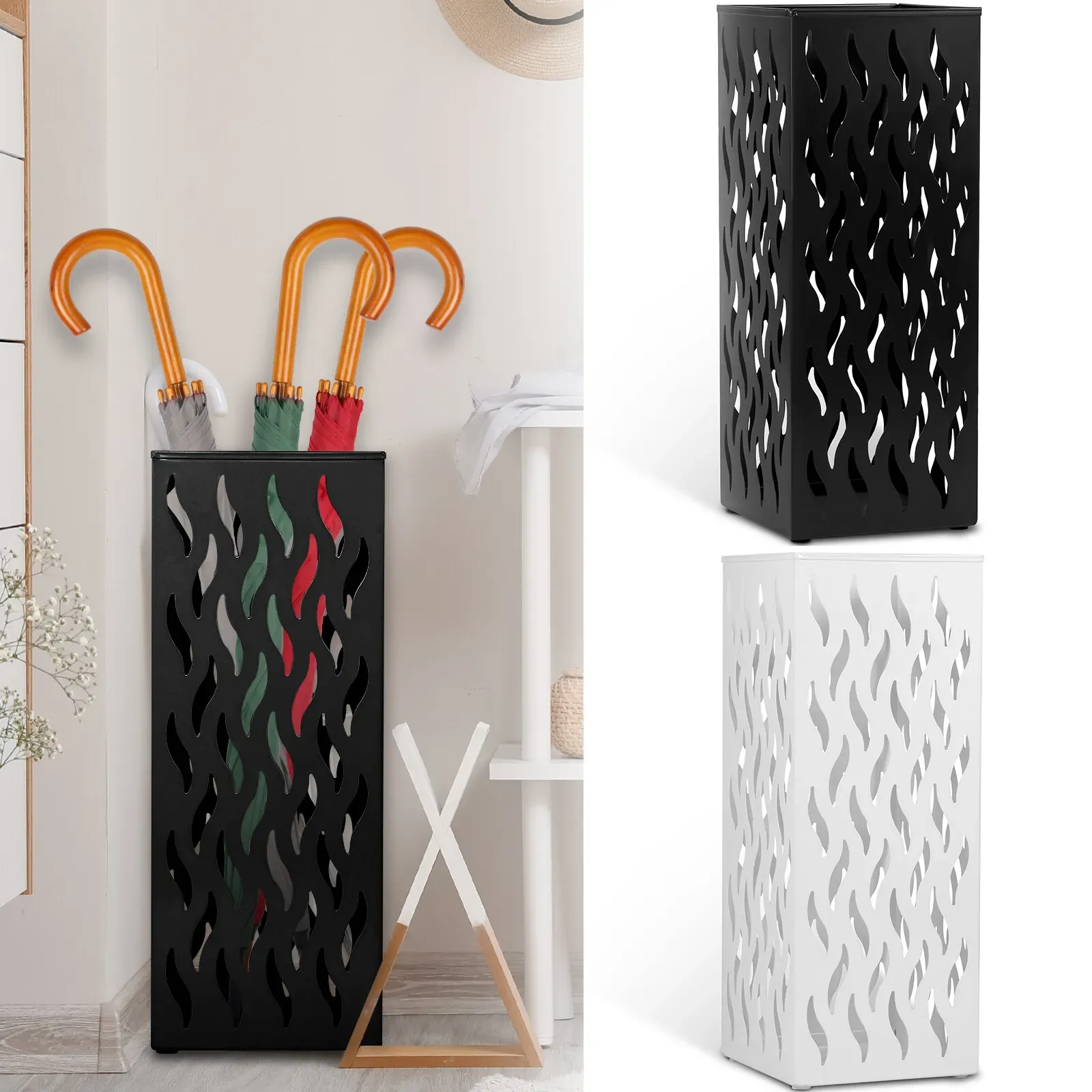 Rectangular Black Metal Umbrella Stand Holder - Space-Saving Design view 7