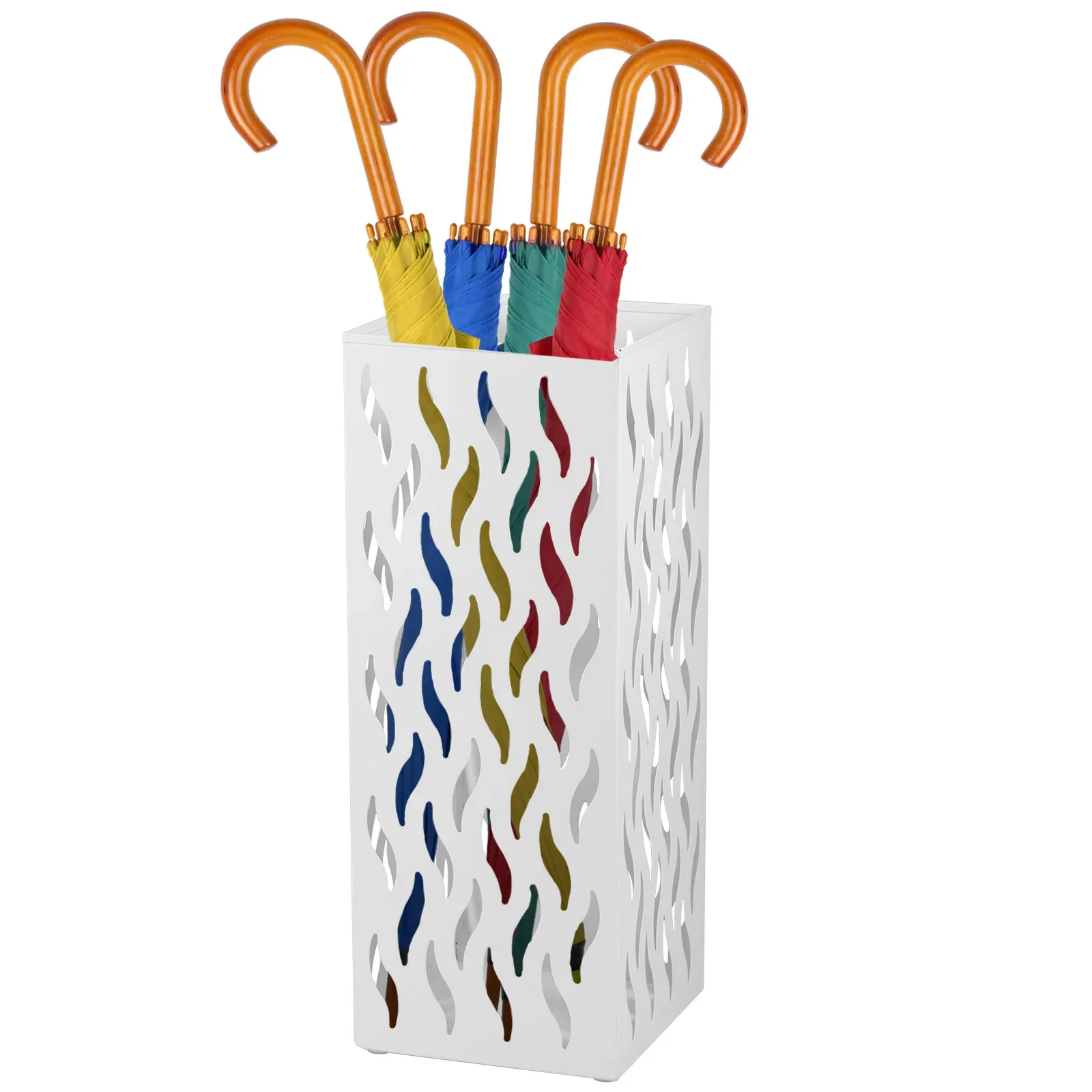Metal Umbrella Stand Rack in White - Rectangular Design