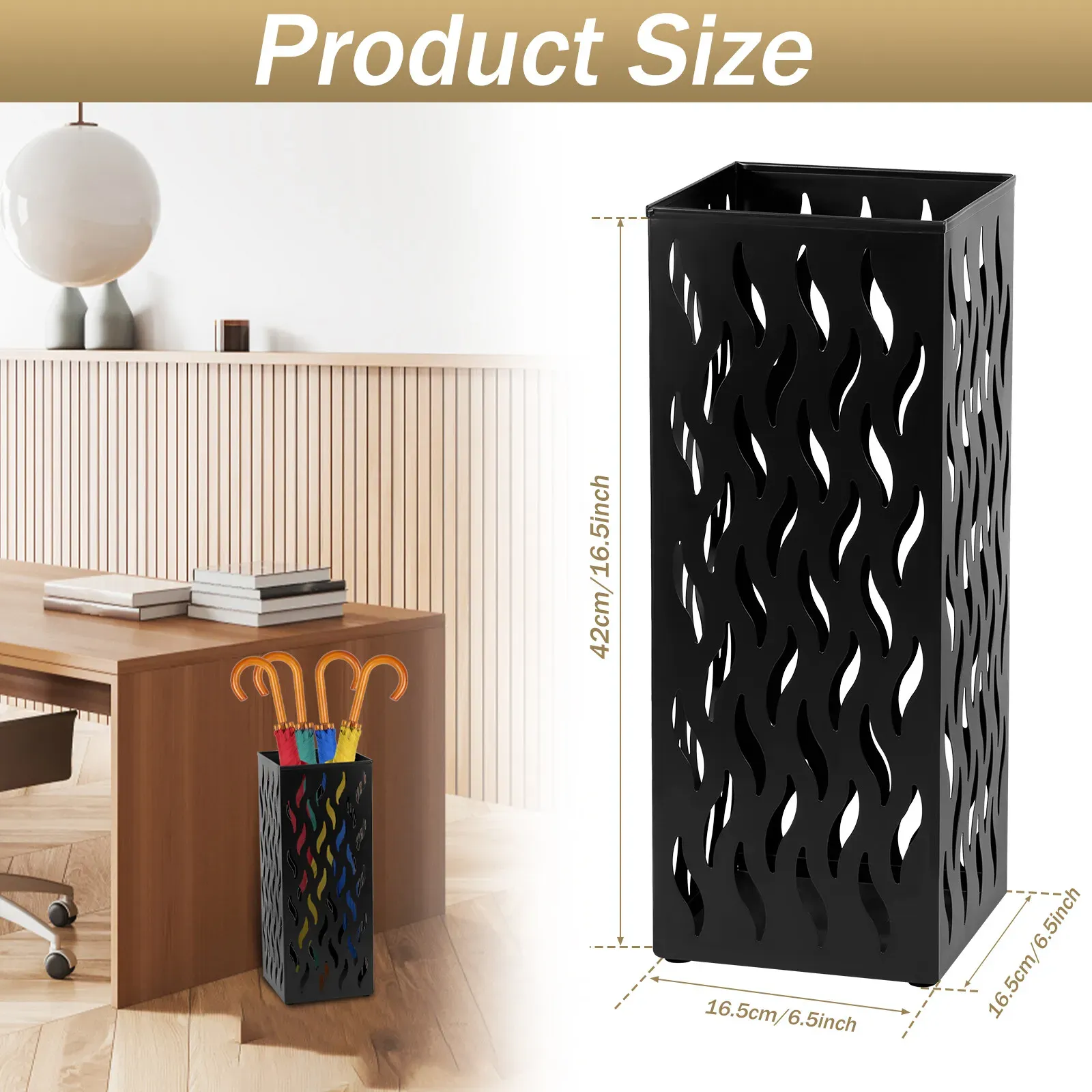 Metal Umbrella Stand Rack in White - Rectangular Design view 8