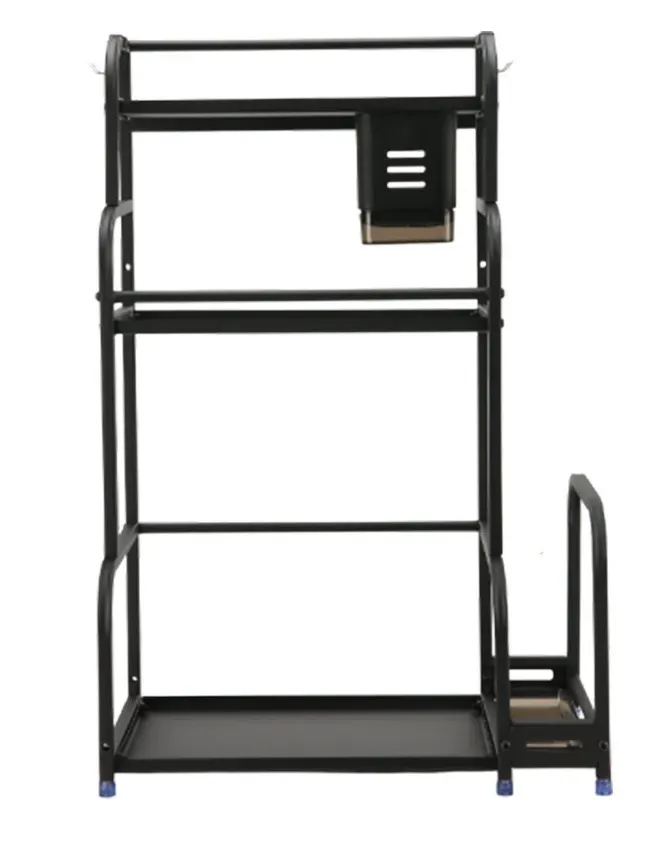 3-Tier Black Stainless Steel Kitchen Spice Rack Organiser with Adjustable Storage