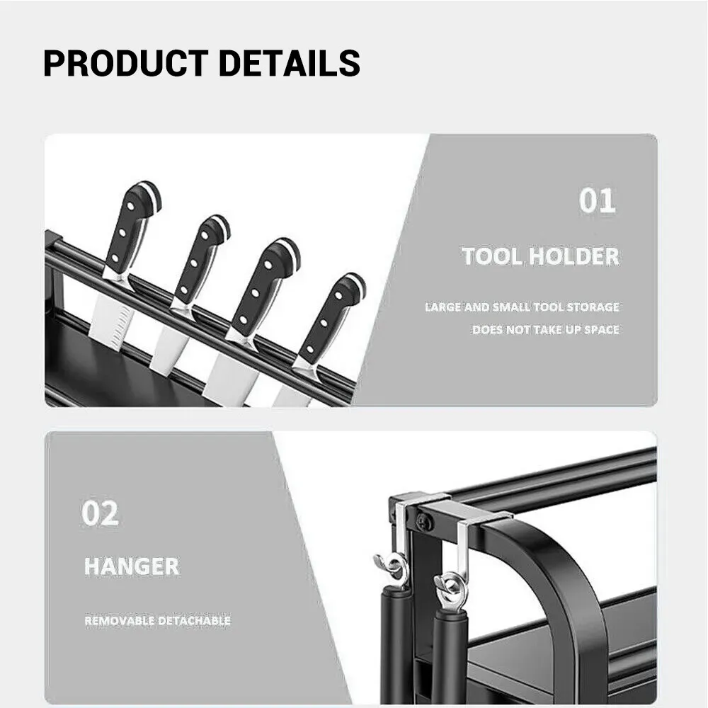 3-Tier Black Stainless Steel Kitchen Spice Rack Organiser with Adjustable Storage view 4
