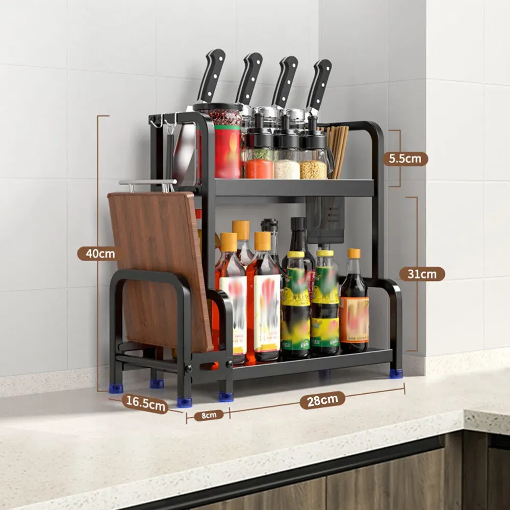 3-Tier Black Stainless Steel Kitchen Spice Rack Organiser with Adjustable Storage view 10