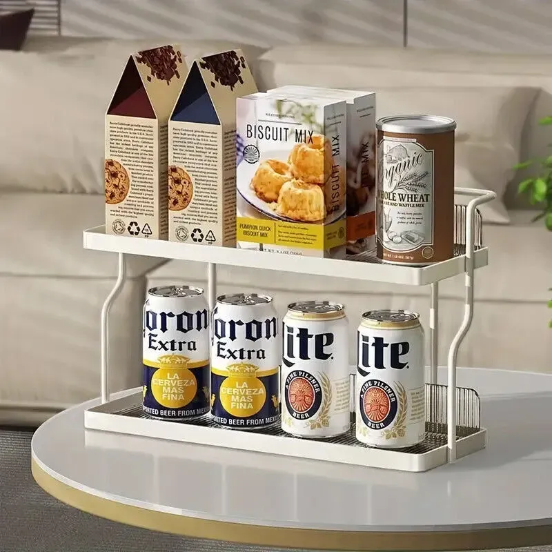 Two-Tier Kitchen Storage Rack Organizer in White with Removable Trays view 3