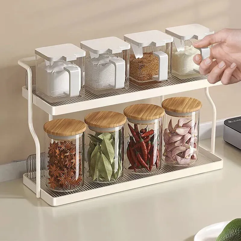 Two-Tier Kitchen Storage Rack Organizer in White with Removable Trays view 4