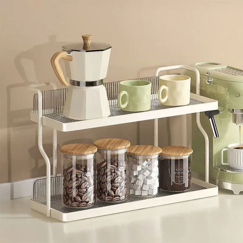 Two-Tier Kitchen Storage Rack Organizer in White with Removable Trays view 9
