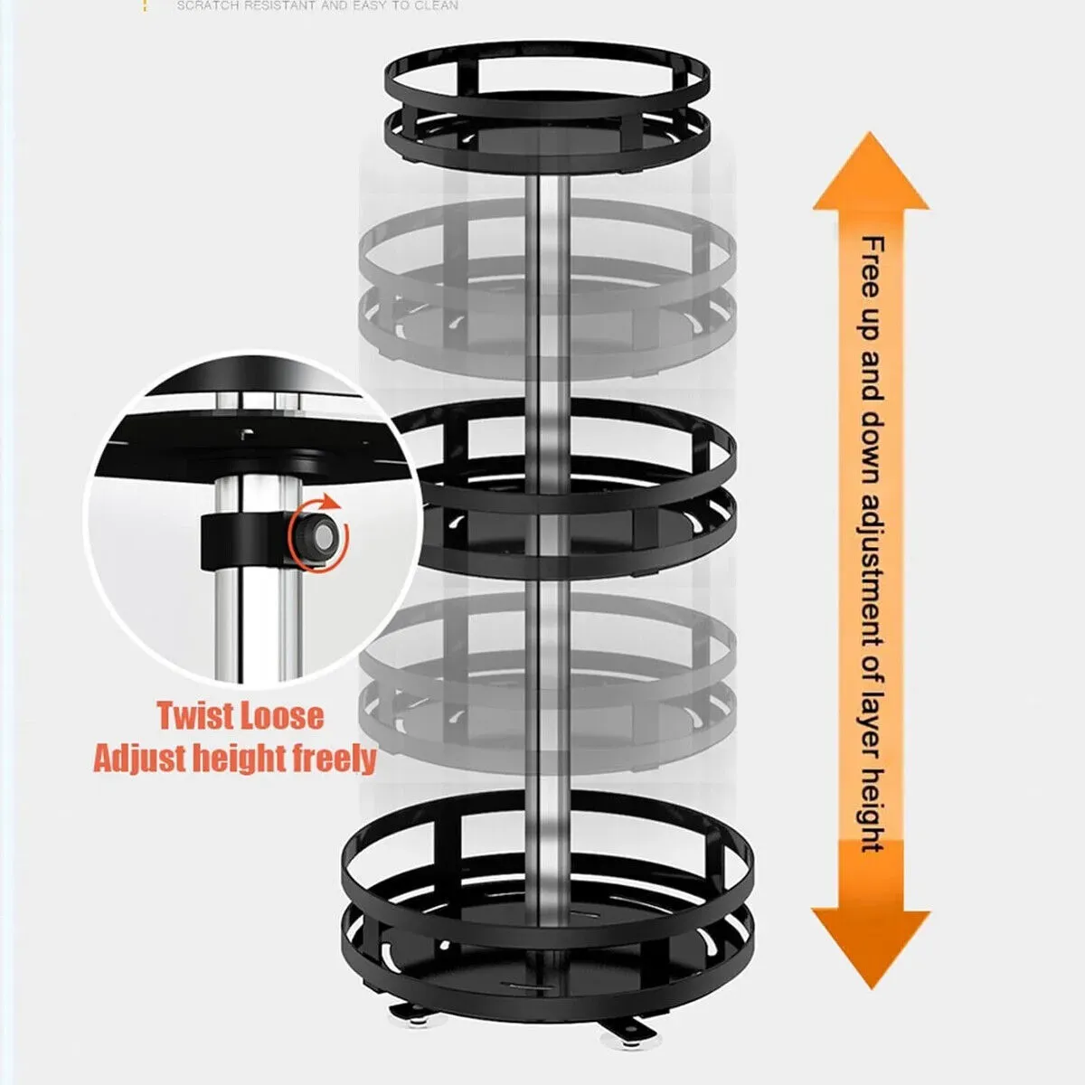 Black Kitchen Rotating Spice Rack - Double Layer Carbon Steel Organizer view 7