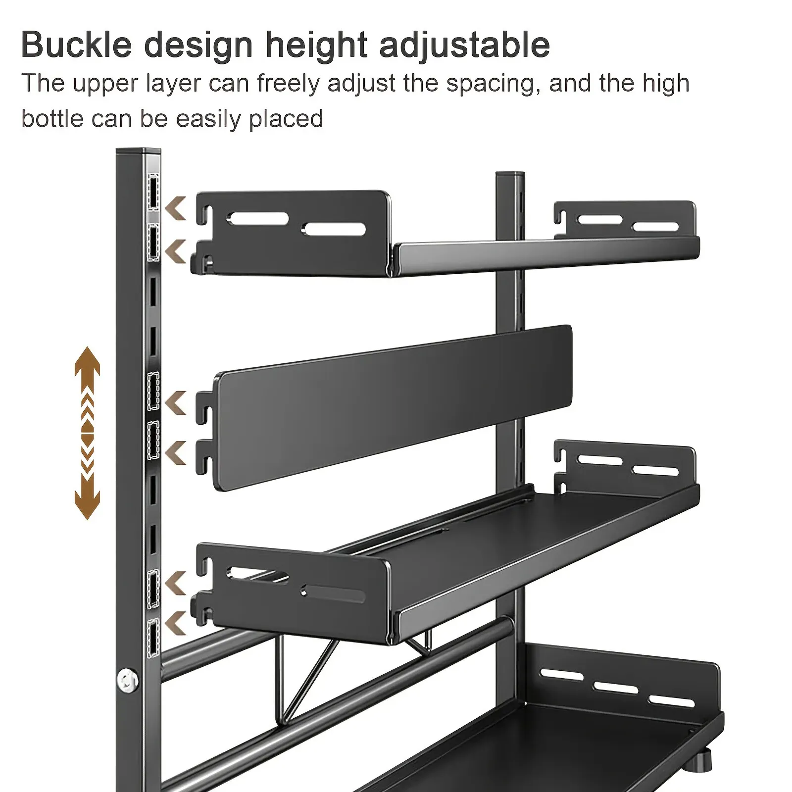 3-Tier Black Stainless Steel Spice Rack Kitchen Condiment Storage Shelf 40x16x54cm view 2