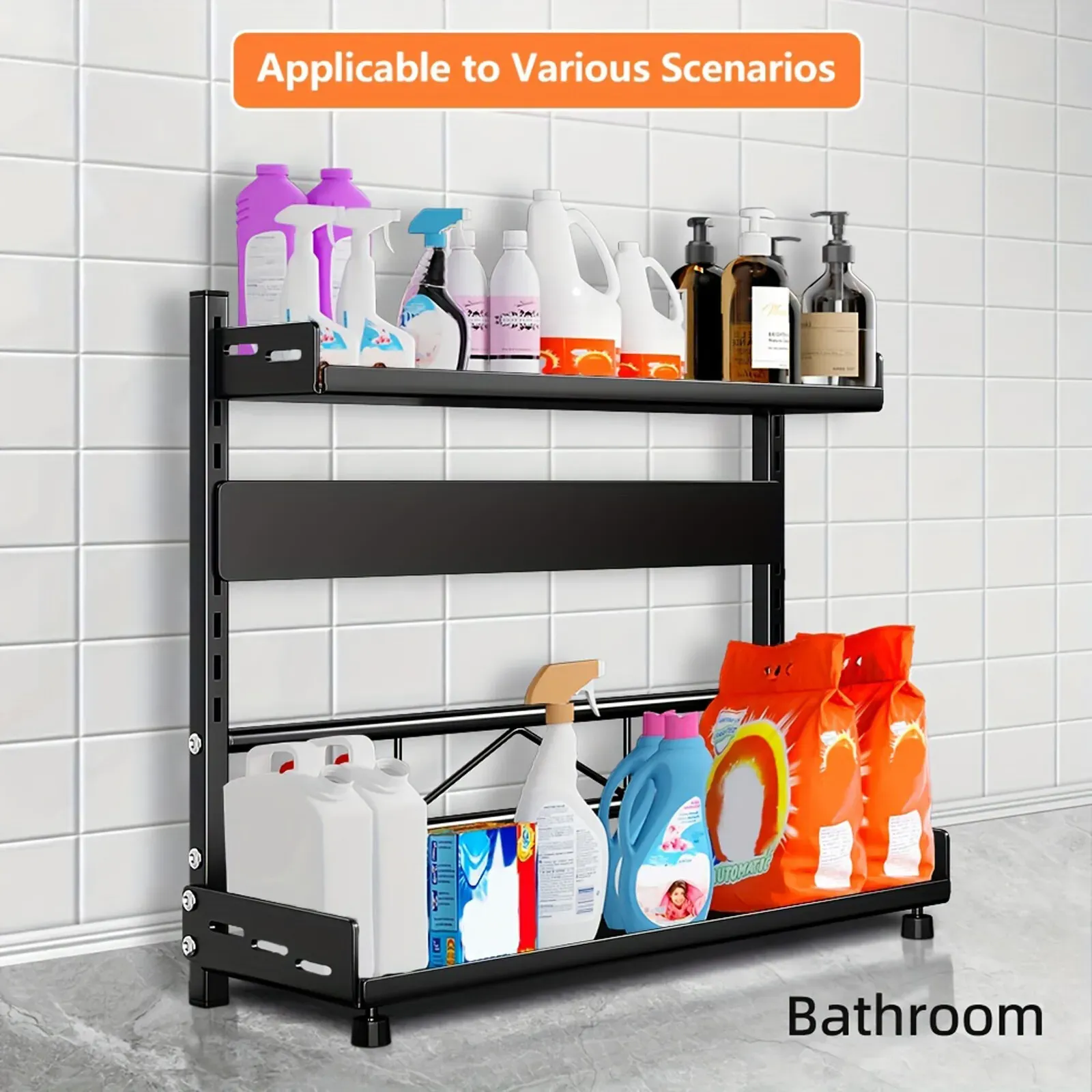 3-Tier Black Stainless Steel Spice Rack Kitchen Condiment Storage Shelf 40x16x54cm view 4