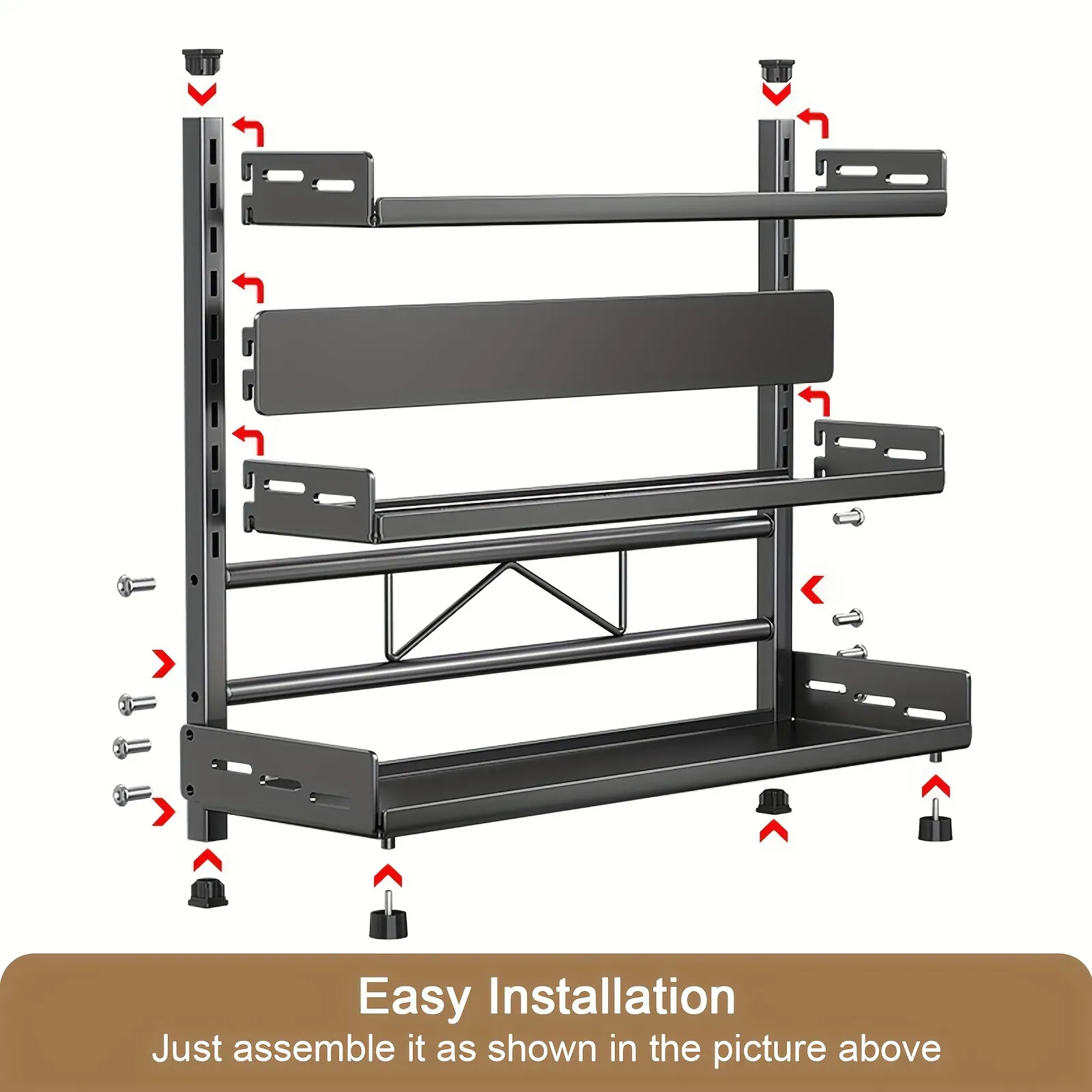 3-Tier Black Stainless Steel Spice Rack Kitchen Condiment Storage Shelf 40x16x54cm view 5
