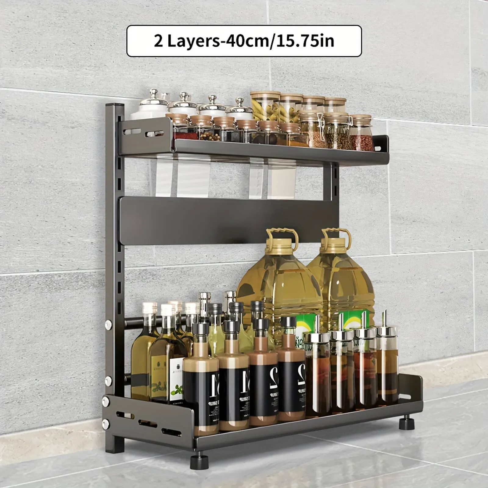 3-Tier Black Stainless Steel Spice Rack Kitchen Condiment Storage Shelf 40x16x54cm view 8
