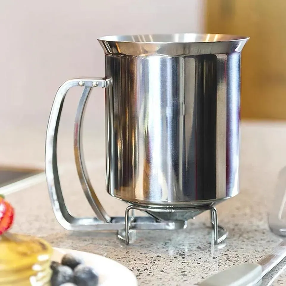 Silver Stainless Steel Pancake Batter Dispenser for Baking Cupcakes