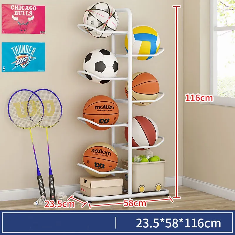 White Ball Storage Rack for Football, Basketball, and Volleyball - 116cm Tall view 4