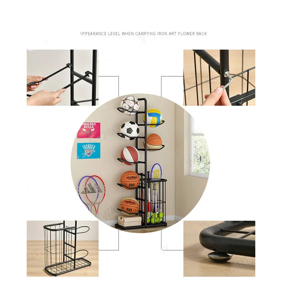 White Ball Storage Rack for Football, Basketball, and Volleyball - 116cm Tall view 7