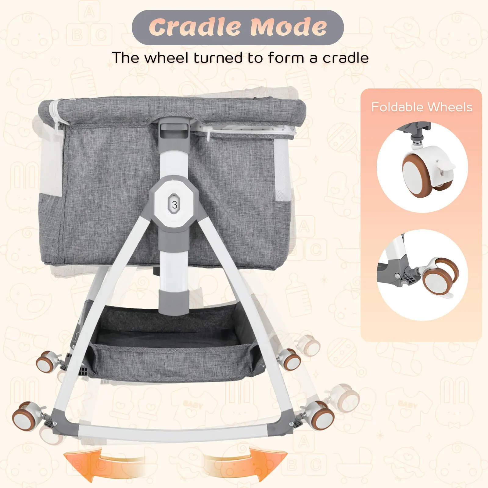 3-in-1 Adjustable Height Baby Bassinet Crib with Mosquito Net and Storage view 9