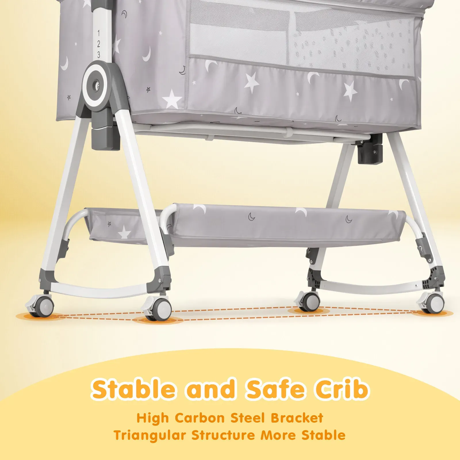 3-in-1 Grey Baby Bassinet Bedside Crib with Adjustable Height view 5