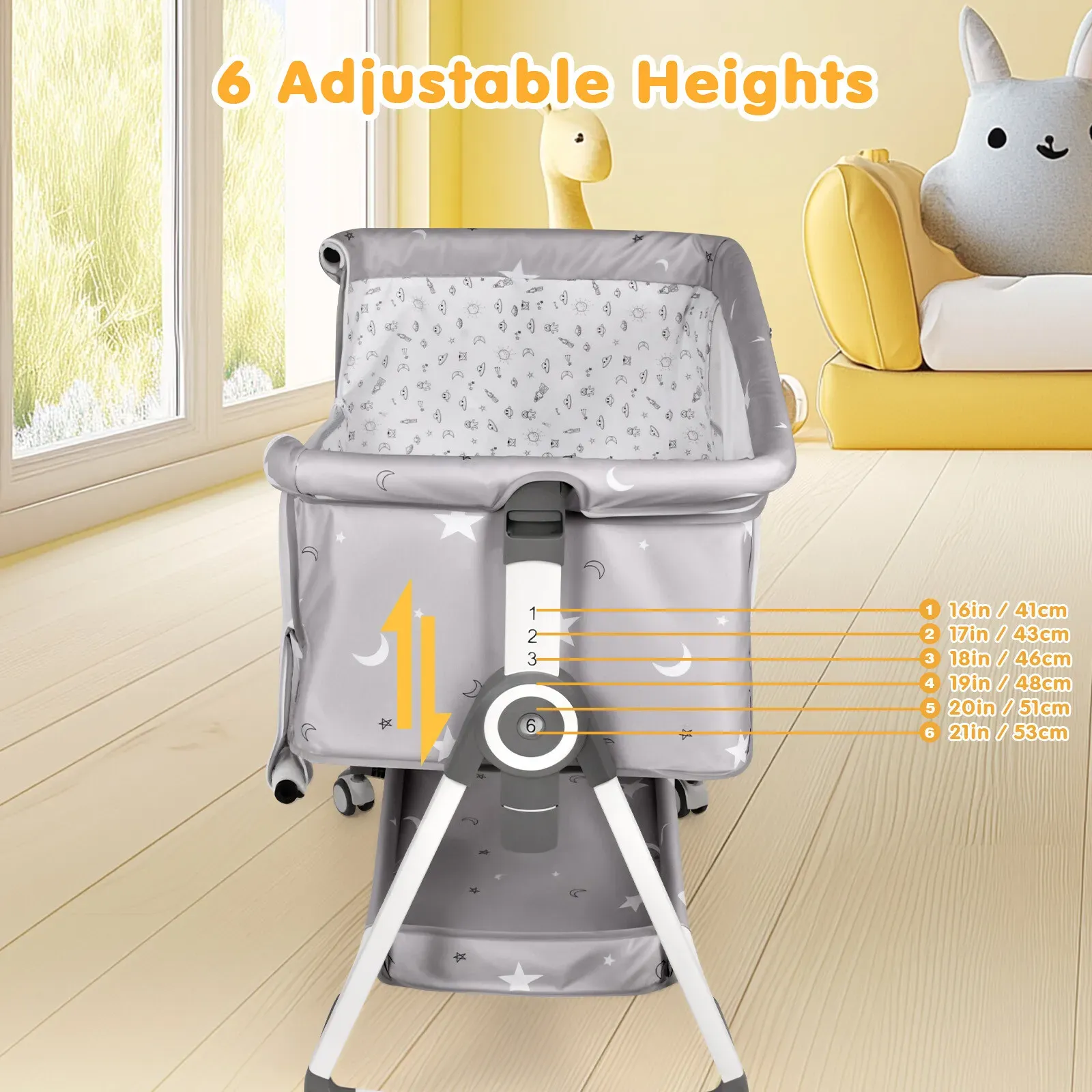 3-in-1 Grey Baby Bassinet Bedside Crib with Adjustable Height view 6