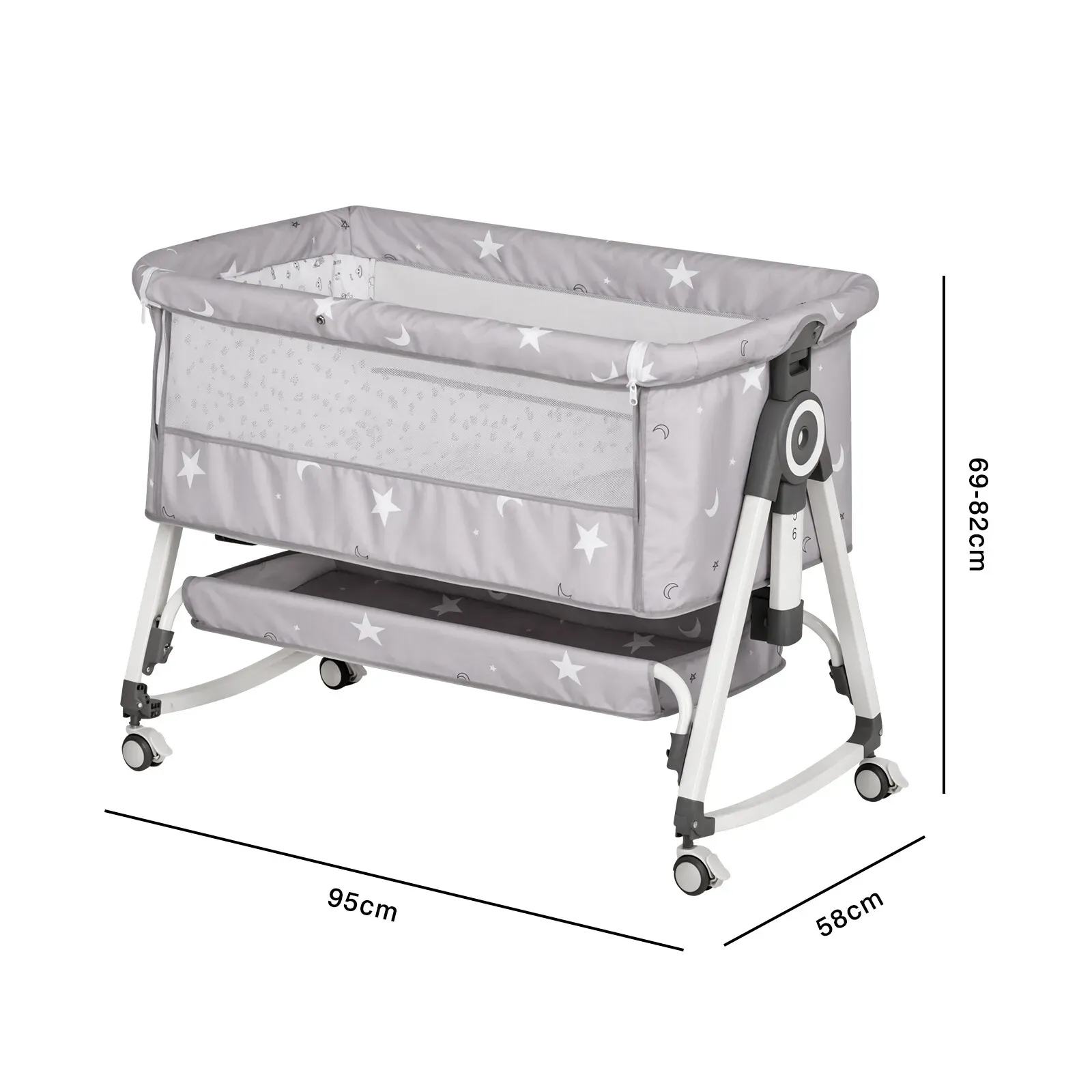 3-in-1 Grey Baby Bassinet Bedside Crib with Adjustable Height view 8