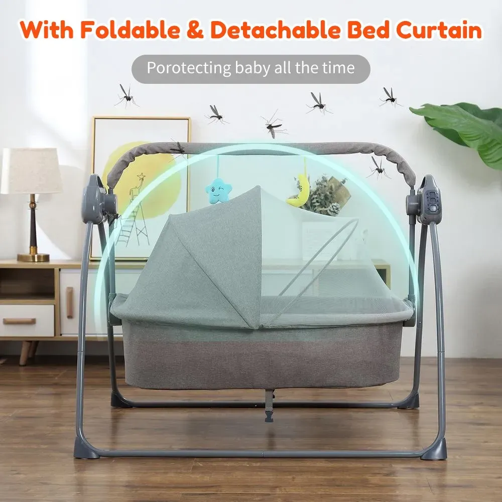 Electric Bassinet Crib Grey Baby Cradle with Lullabies and Remote Control view 8