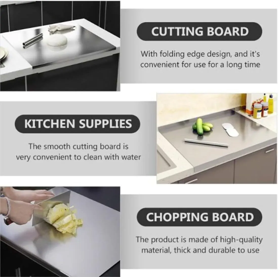 Silver Stainless Steel Chopping Board 50x40cm - Non-Slip Pastry Worktop Protector view 2
