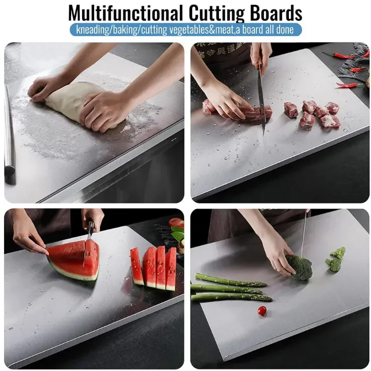 Silver Stainless Steel Chopping Board 50x40cm - Non-Slip Pastry Worktop Protector view 5
