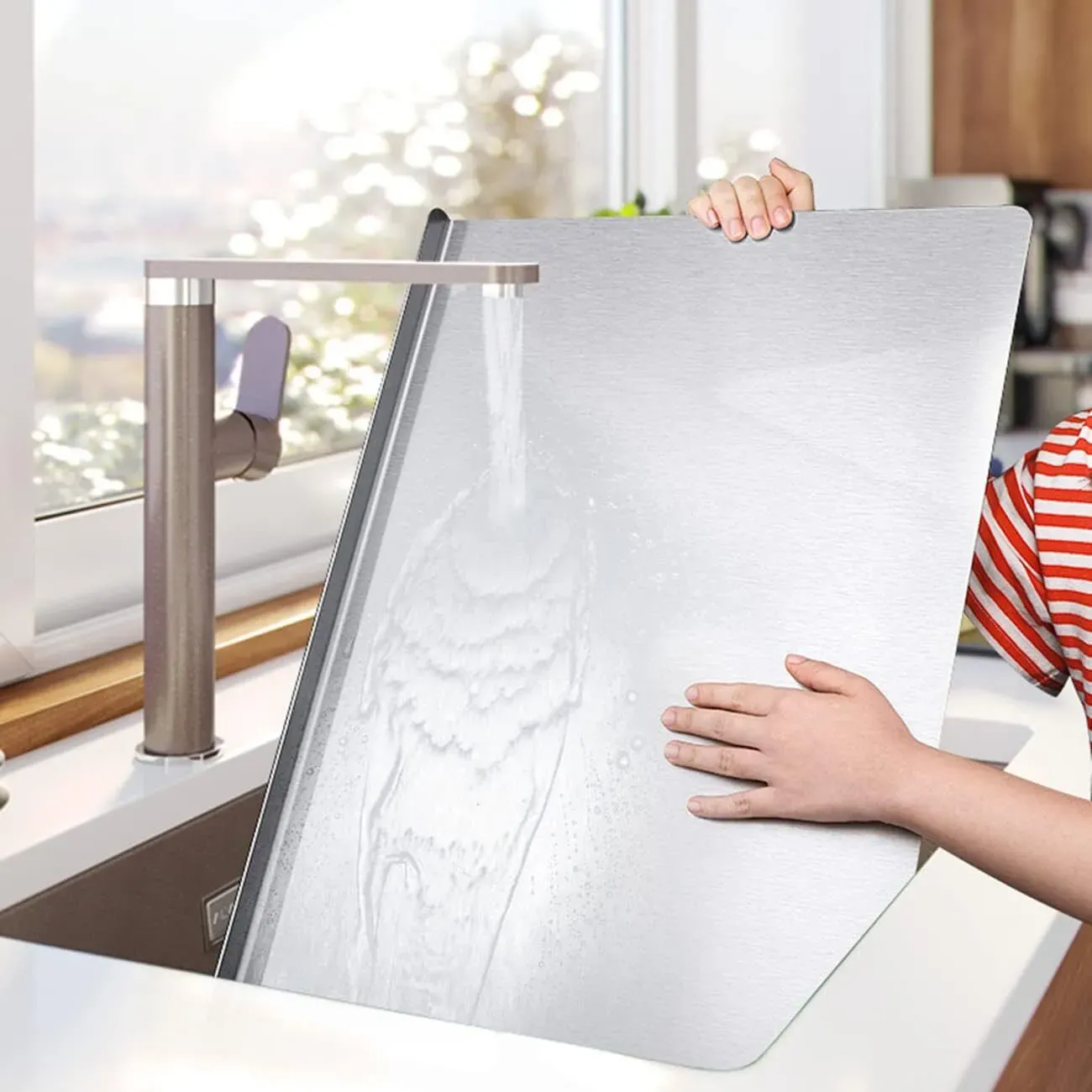 Silver Stainless Steel Chopping Board 50x40cm - Non-Slip Pastry Worktop Protector view 10
