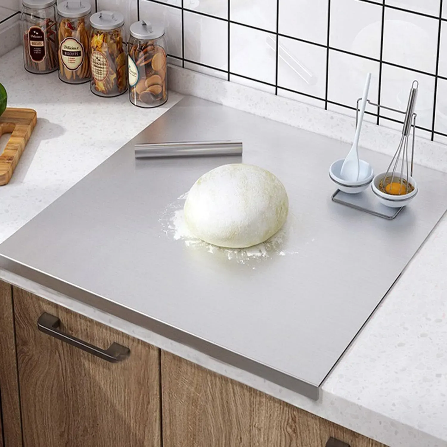 Silver Stainless Steel Chopping Board 70x50cm - Non-Slip Pastry Worktop Protector