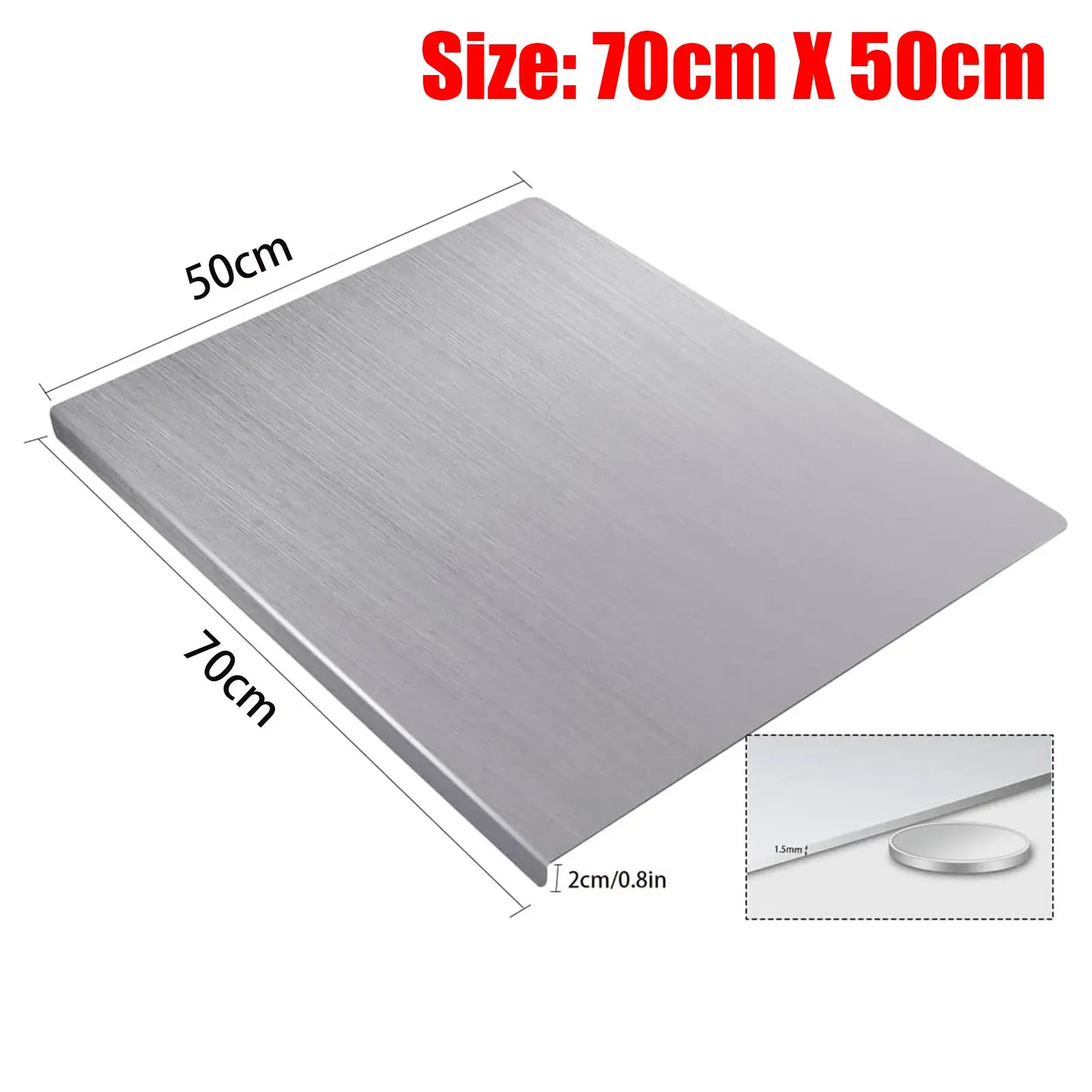 Silver Stainless Steel Chopping Board 70x50cm - Non-Slip Pastry Worktop Protector view 6
