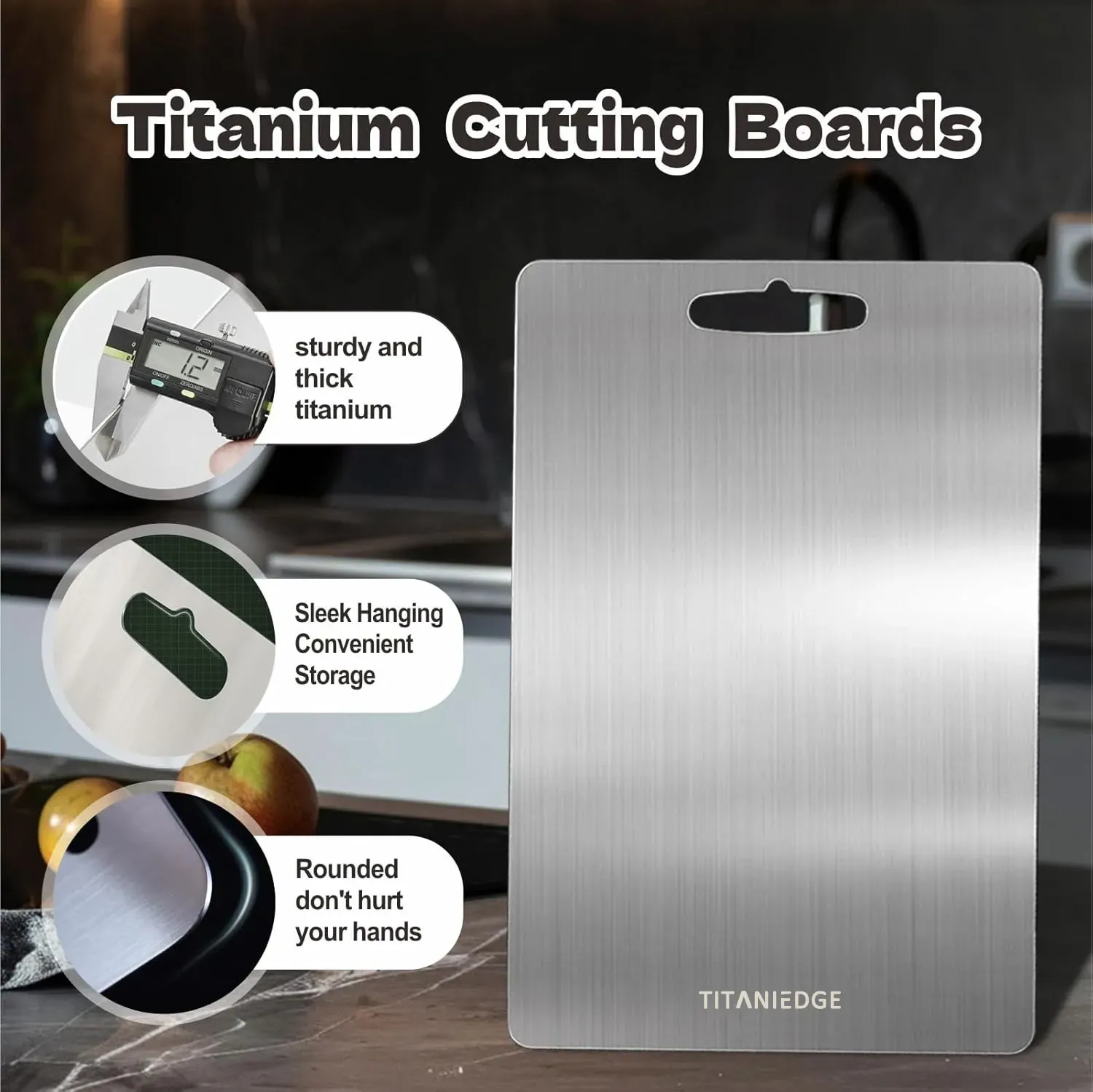 Double-Sided Titanium Cutting Board in Silver, 39x28cm for Kitchen and Camping view 3
