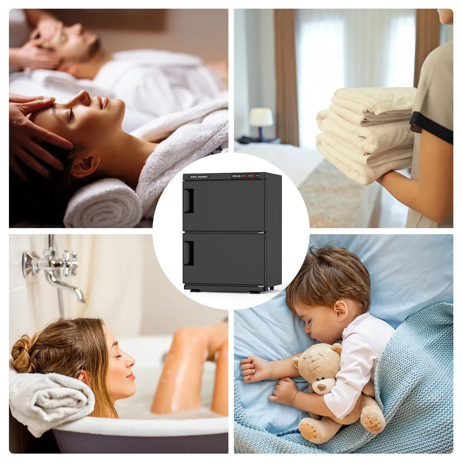 White 32L Black Hot Towel Warmer UV Sterilizer Cabinet for Salon and Home Use view 3