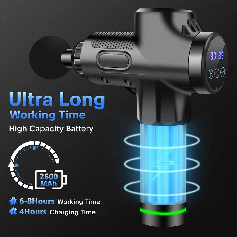 Deep Tissue Massage Gun Black with 10 Interchangeable Heads and 30 Adjustable view 3