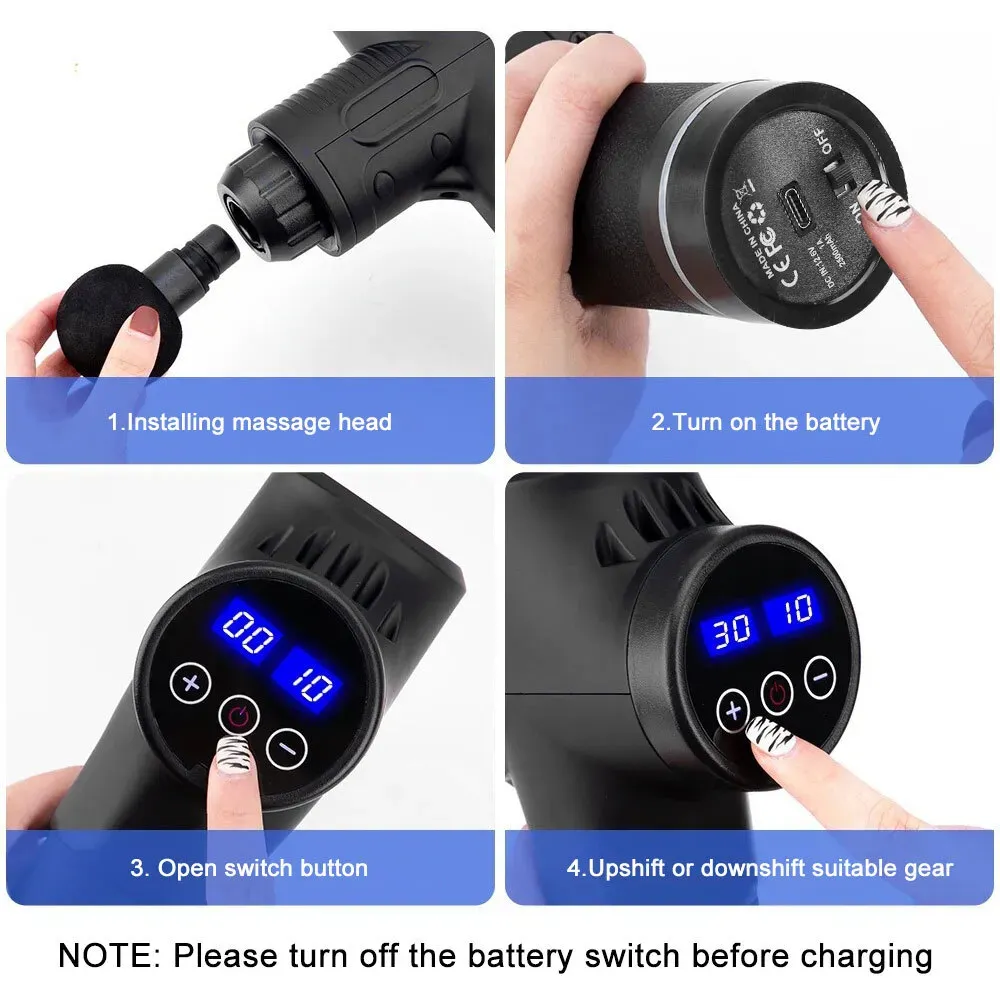 Deep Tissue Massage Gun Black with 10 Interchangeable Heads and 30 Adjustable view 4