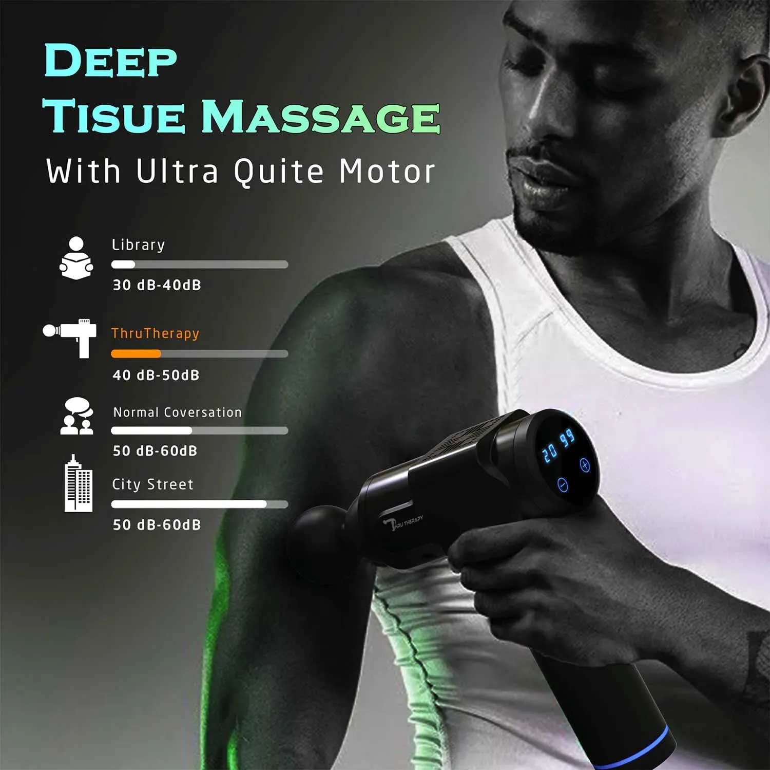 Deep Tissue Percussion Massage Gun in Black with 6 Heads and 20 Adjustable Speeds view 3