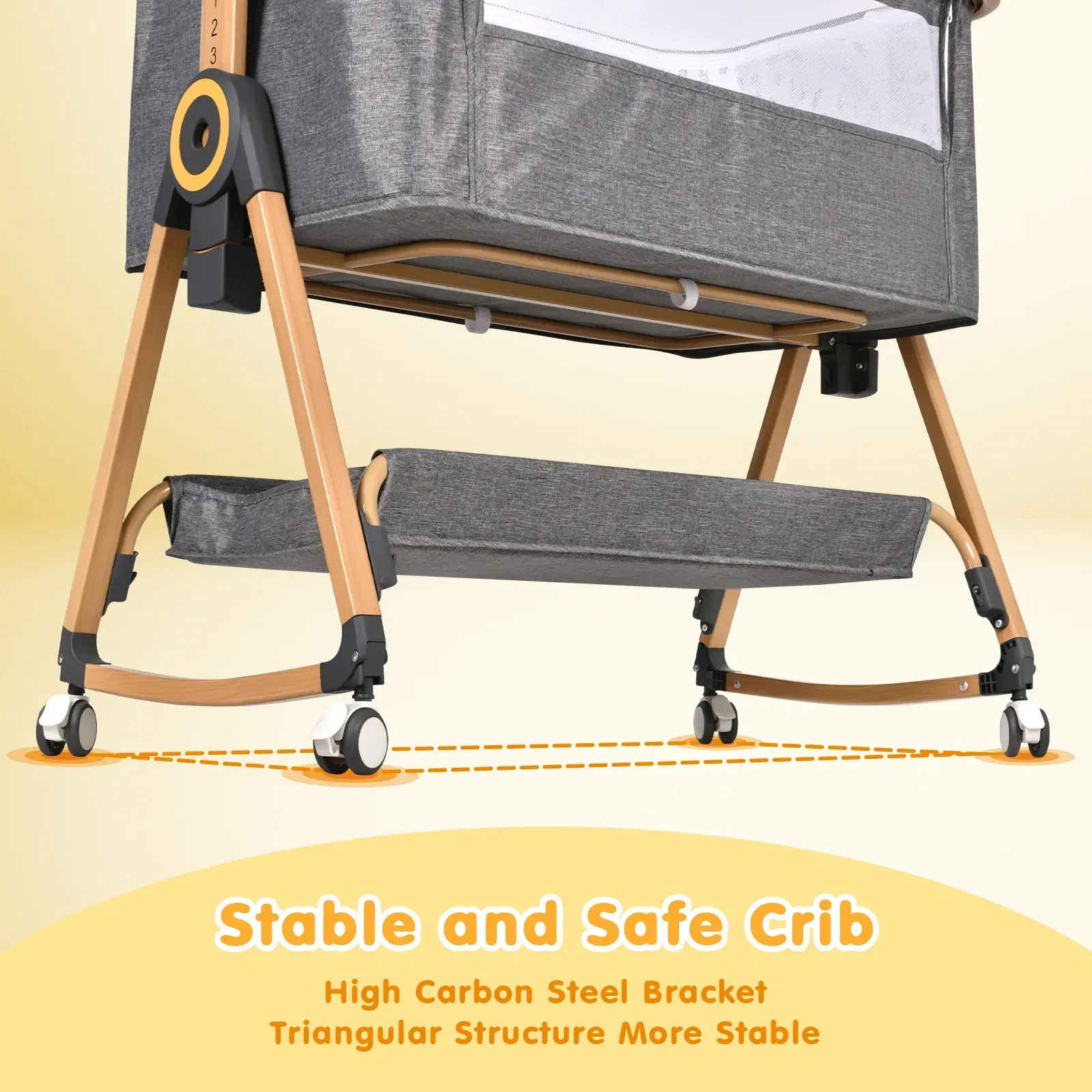 3 in 1 Grey Baby Bassinet Bedside Crib with Mattress view 2