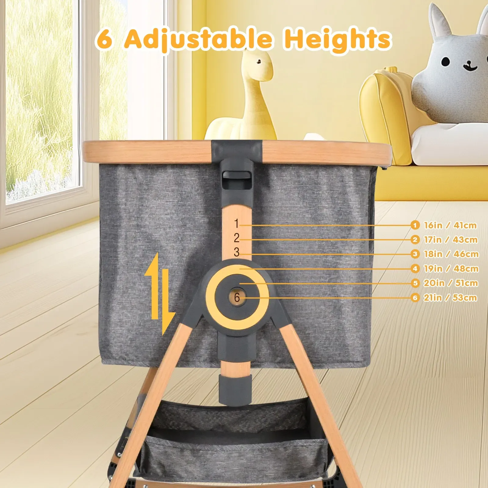 3 in 1 Grey Baby Bassinet Bedside Crib with Mattress view 3