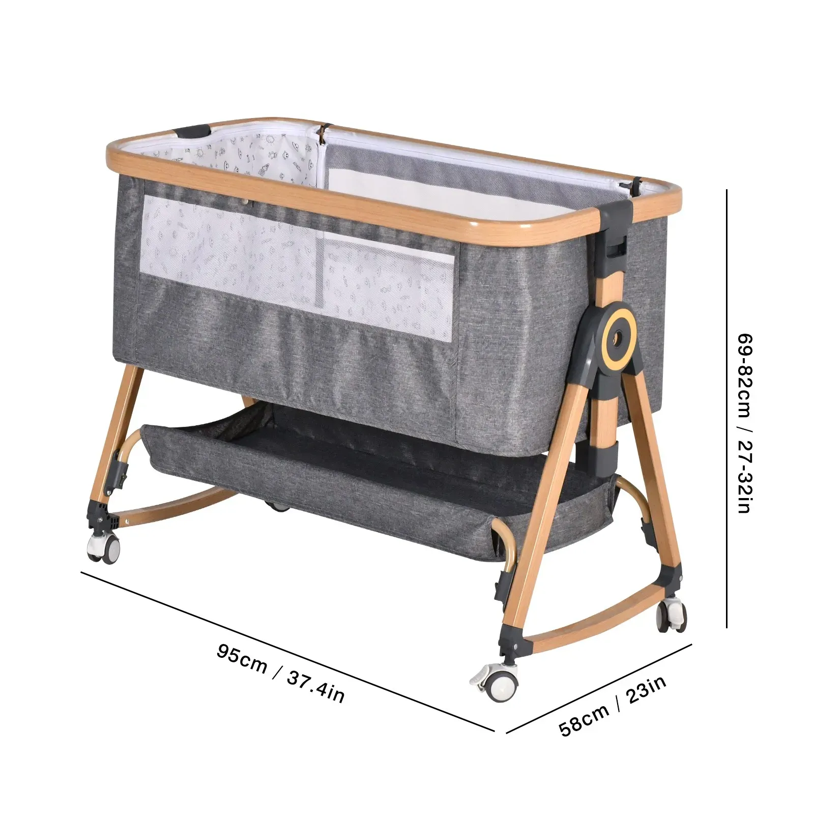 3 in 1 Grey Baby Bassinet Bedside Crib with Mattress view 4